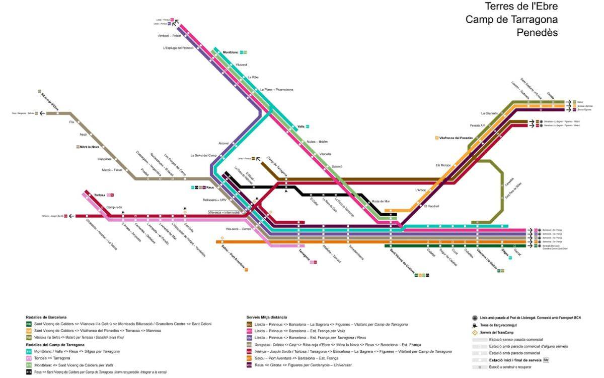 Mapa que proposa Junts per Catalunya per a les Rodalies de la Catalunya Sud