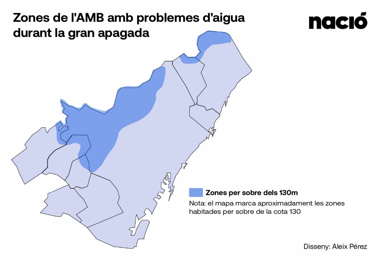 Zones de l`AMB afectades pels problemes de subministrament d`aigua el dia de la gran apagada