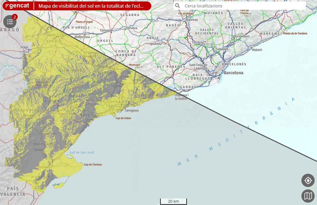 Mapa de visibilitat de l`eclipsi total de sol al Principat