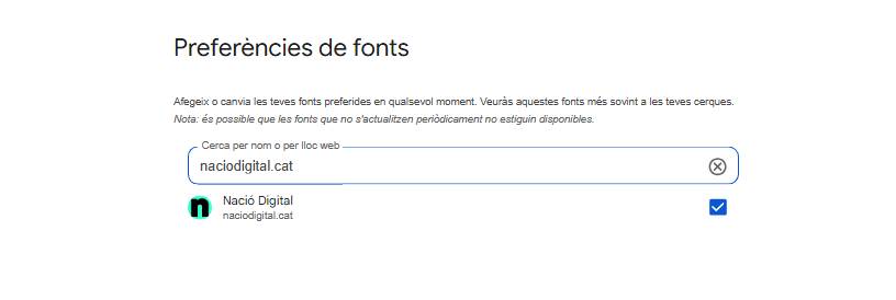 Selecciona Nació a les Fonts preferides de Google