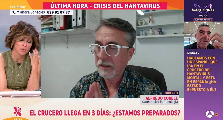 Sonsoles Ónega fa una ganyota a l`expert sobre el hantavirus quan diu: «És un virus que ens ha de deixar molt tranquils»