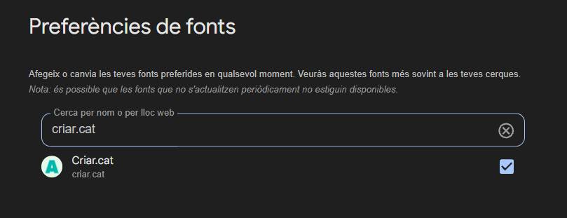 lecciona Criar a les Fonts preferides de Google