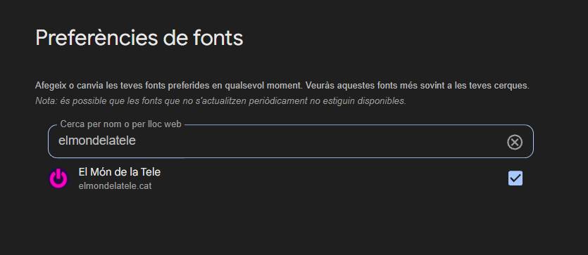 Selecciona El Món de la Tele a les Fonts preferides de Google