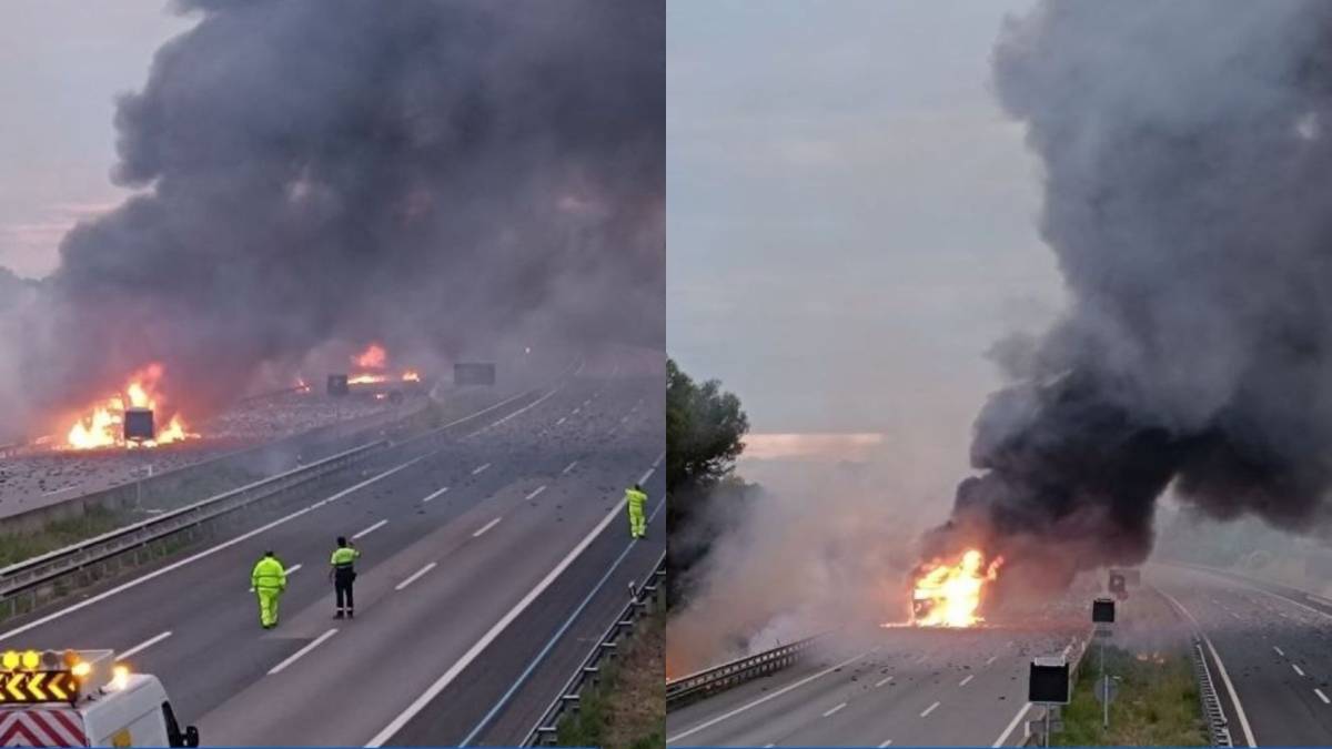 Un camió incendiat obliga a tallar l'AP-7 en ambdós sentits a Santa Margarida i els Monjos