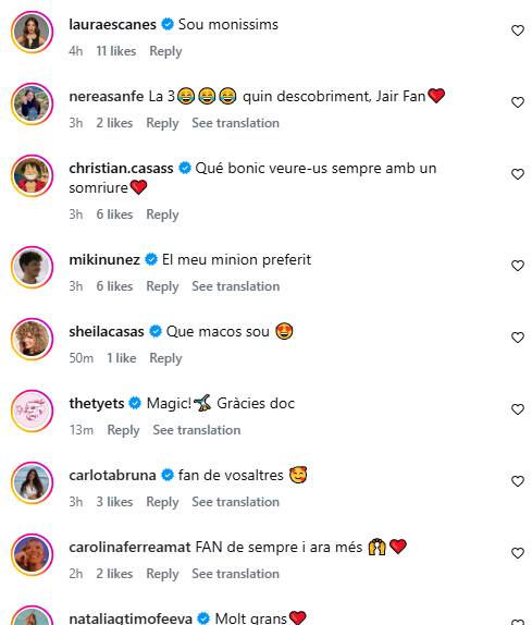Comentaris dels concursants al post d`Instagram de Jair Domínguez