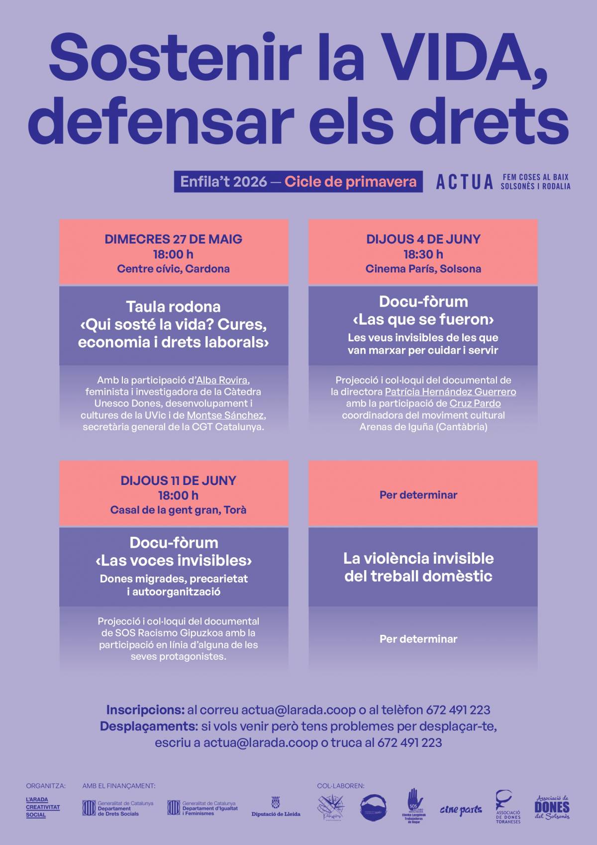 «Sostenir la vida, defensar els drets» així serà la nova edició del cicle de primavera Enfila’t