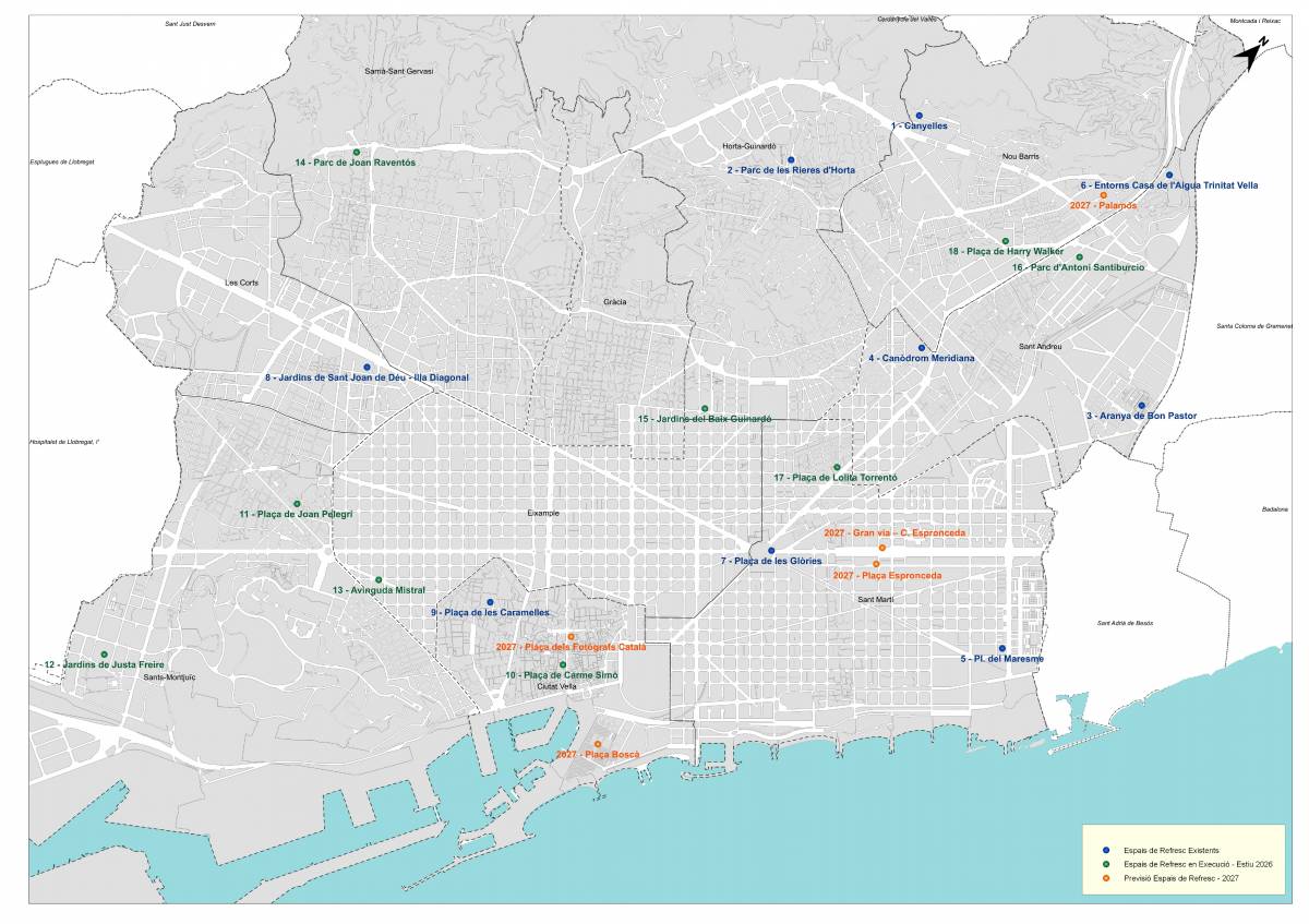 Mapa de les zones de jocs d`aigua - Ajuntament de Barcelona Mapa de les zones de jocs d`aigua