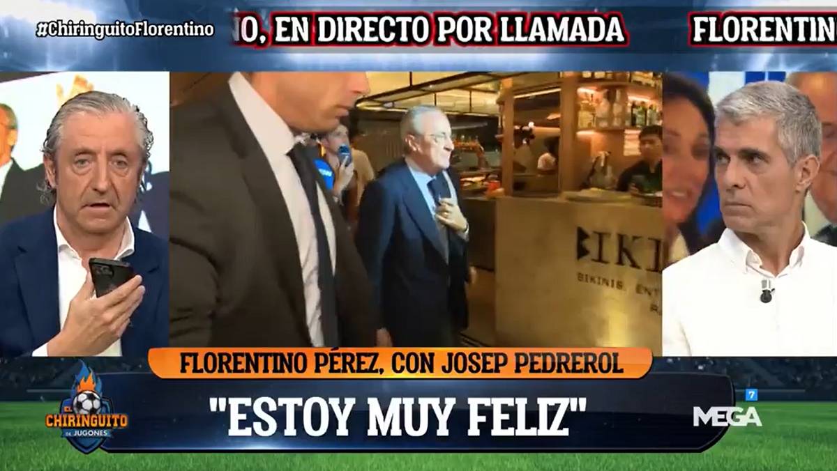 Josep Pedrerol truca Florentino Pérez en directe a «El Chiringuito» i aixeca polseguera: «Riquelme ha estat un bon rival?»