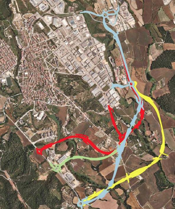 Les quatre alternatives presentades. En blau, l`opció triada per al projecte executiu - Cedida Les quatre alternatives presentades. En blau, l`opció triada per al projecte executiu