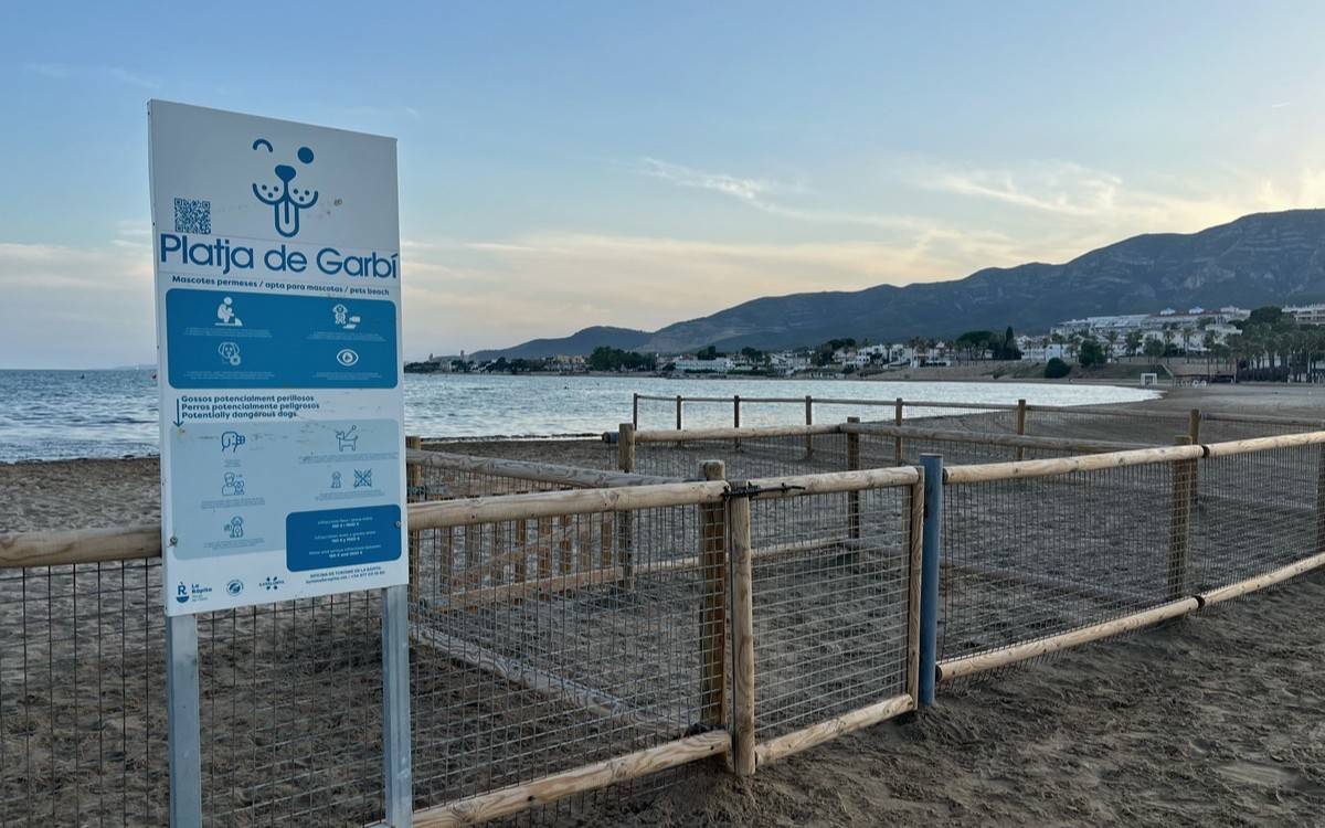 Zona de gossos a la platja del Garbí a la Ràpita.