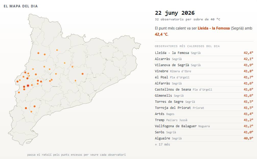 Superació dels 40 graus aquest dimarts 22 de juny - Arnau Urgell Superació dels 40 graus aquest dimarts 22 de juny