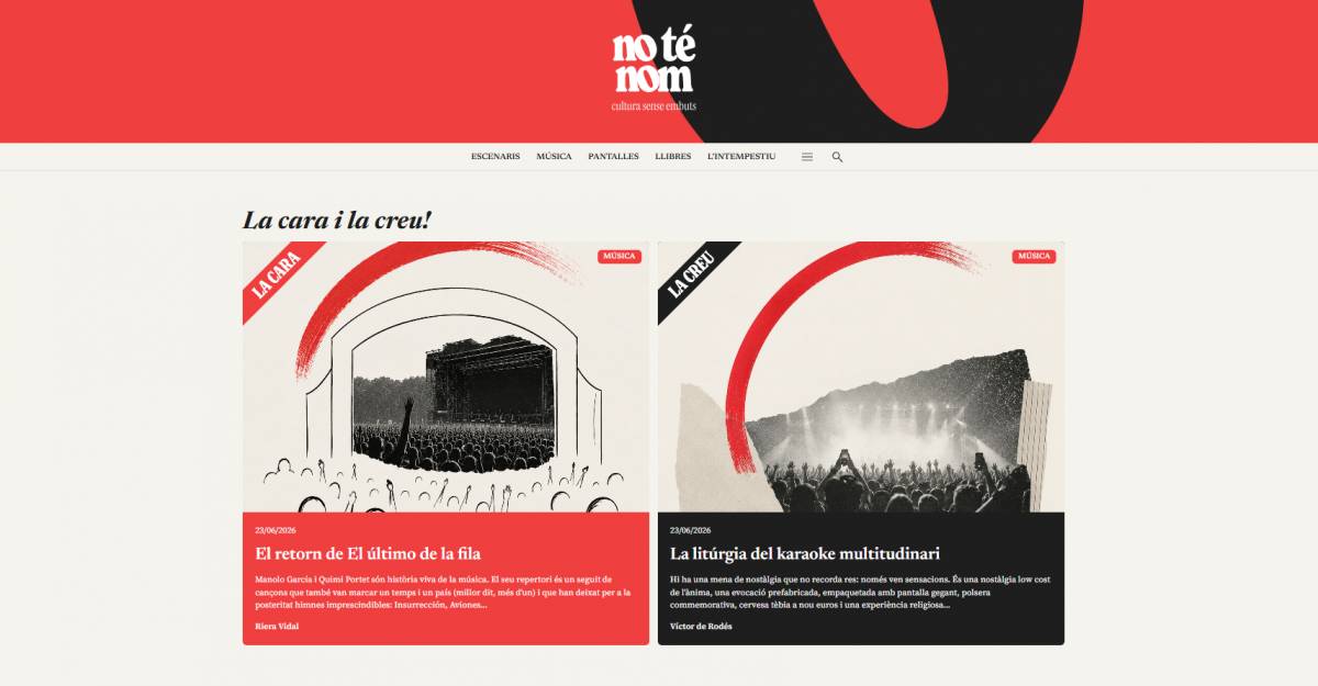 Neix la revista digital «No té nom», un espai per fer crítica cultural «honesta» sota pseudònim