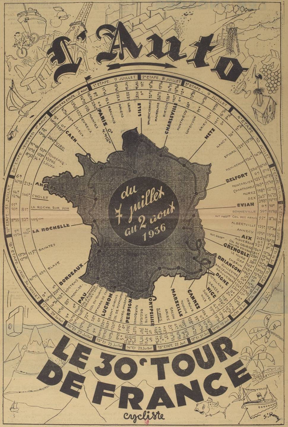 Cartell de l’edició de 1936 del Tour de França - L`Auto Cartell de l’edició de 1936 del Tour de França