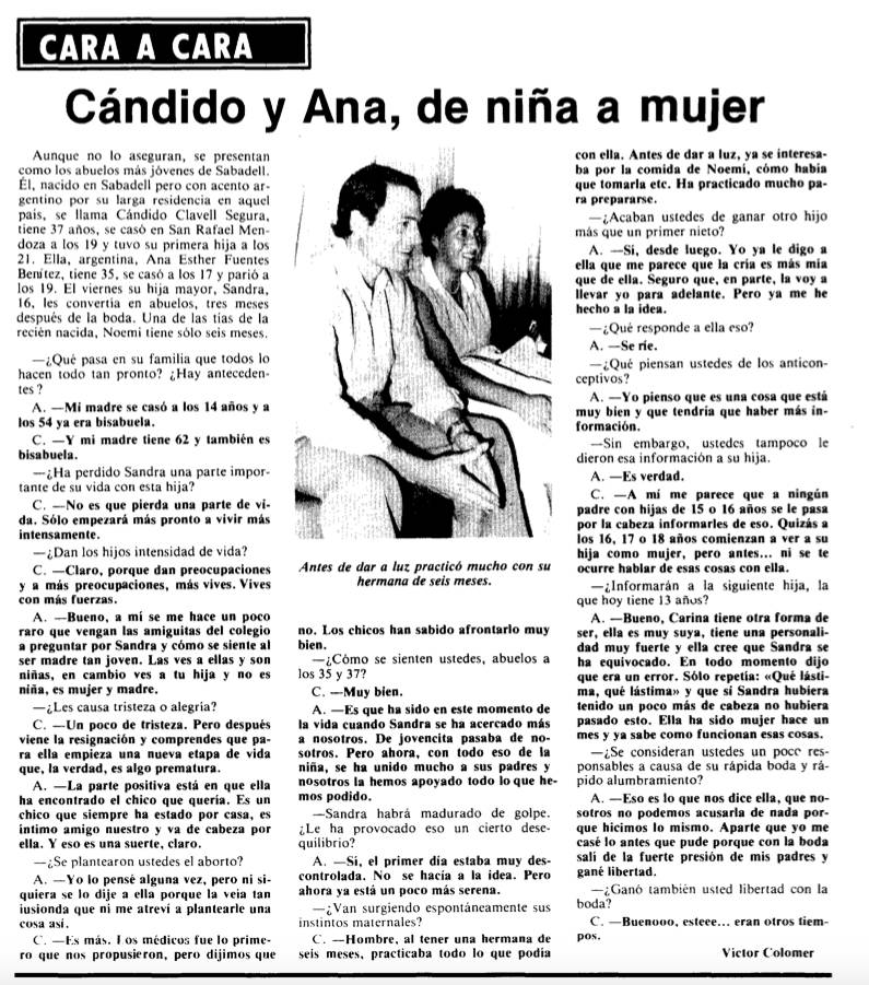 Retall d`una pàgina del Diari de Sabadell de 1985 entrevistant el Candi i l`Ana - DS Retall d`una pàgina del Diari de Sabadell de 1985 entrevistant el Candi i l`Ana