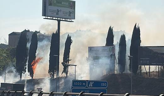 FOTOS | Tallat un carril de la B-30 per un incendi de vegetació