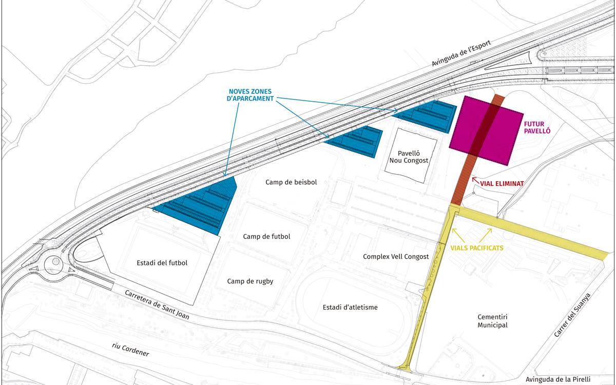 Mapa de situació del nou pavelló al Congost de Manresa