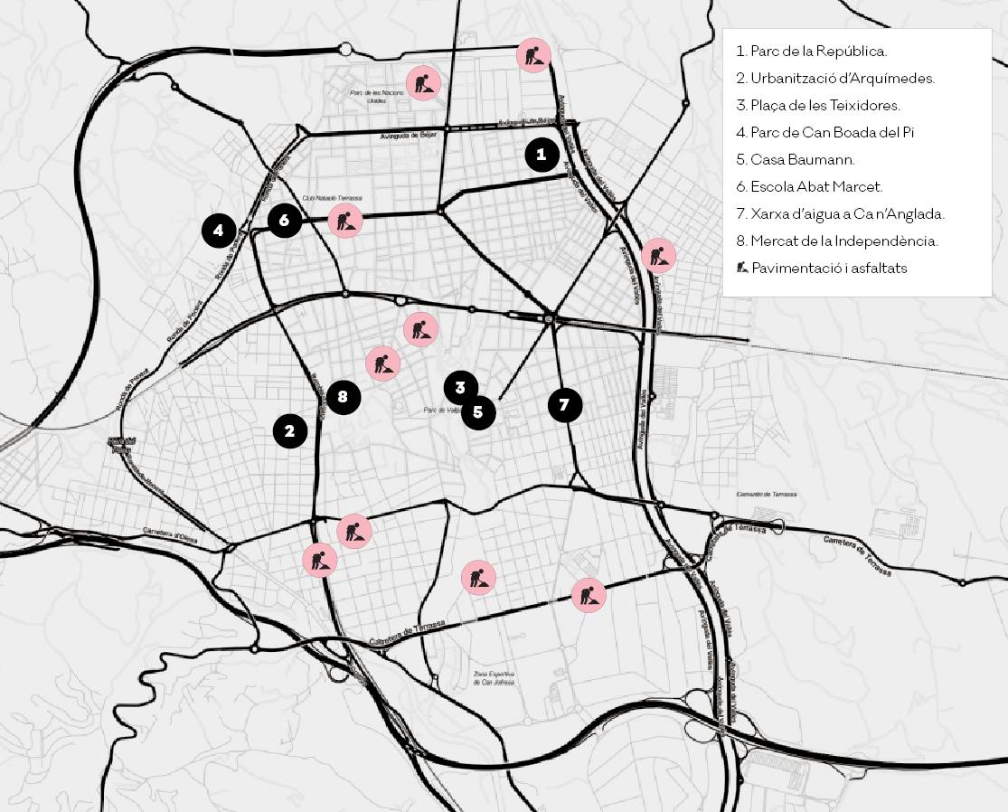Mapa de les obres i campanyes d`asfaltat previstes a Terrassa aquest estiu - Mapa de les obres i campanyes d`asfaltat previstes a Terrassa aquest estiu
