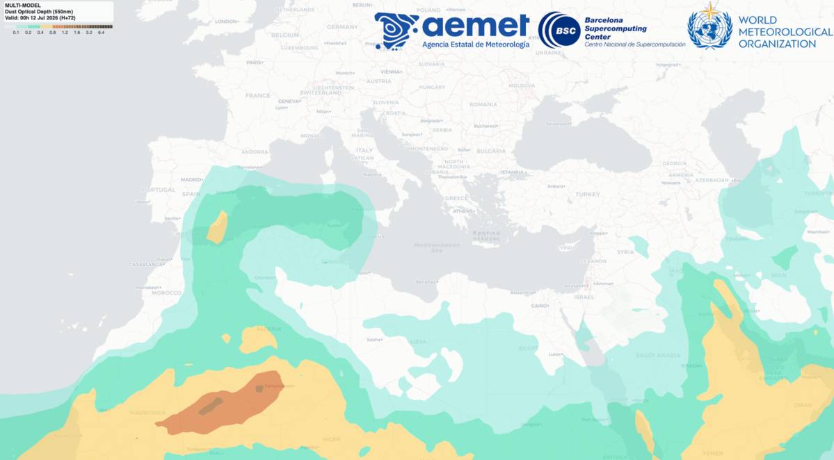 Mapa de predicció d`intrusió de pols sahariana - Aemet / BSC Mapa de predicció d`intrusió de pols sahariana