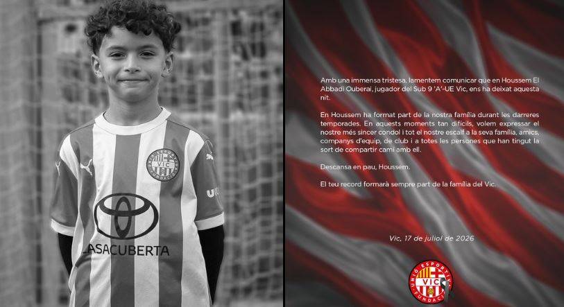 Consternació a la UE Vic per la mort sobtada d'un jugador de 9 anys