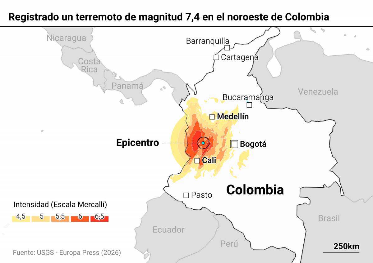 Mapa amb localització del terratrèmol a Colòmbia