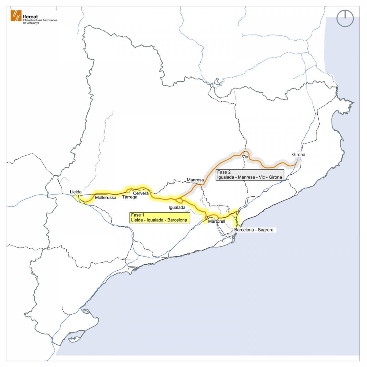 La previsió de la Generalitat al voltant del traçat de l`Eix Transversal Ferroviari - Cedida La previsió de la Generalitat al voltant del traçat de l`Eix Transversal Ferroviari
