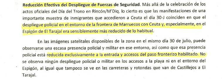 Fragment de l`informe policial sobre Ceuta