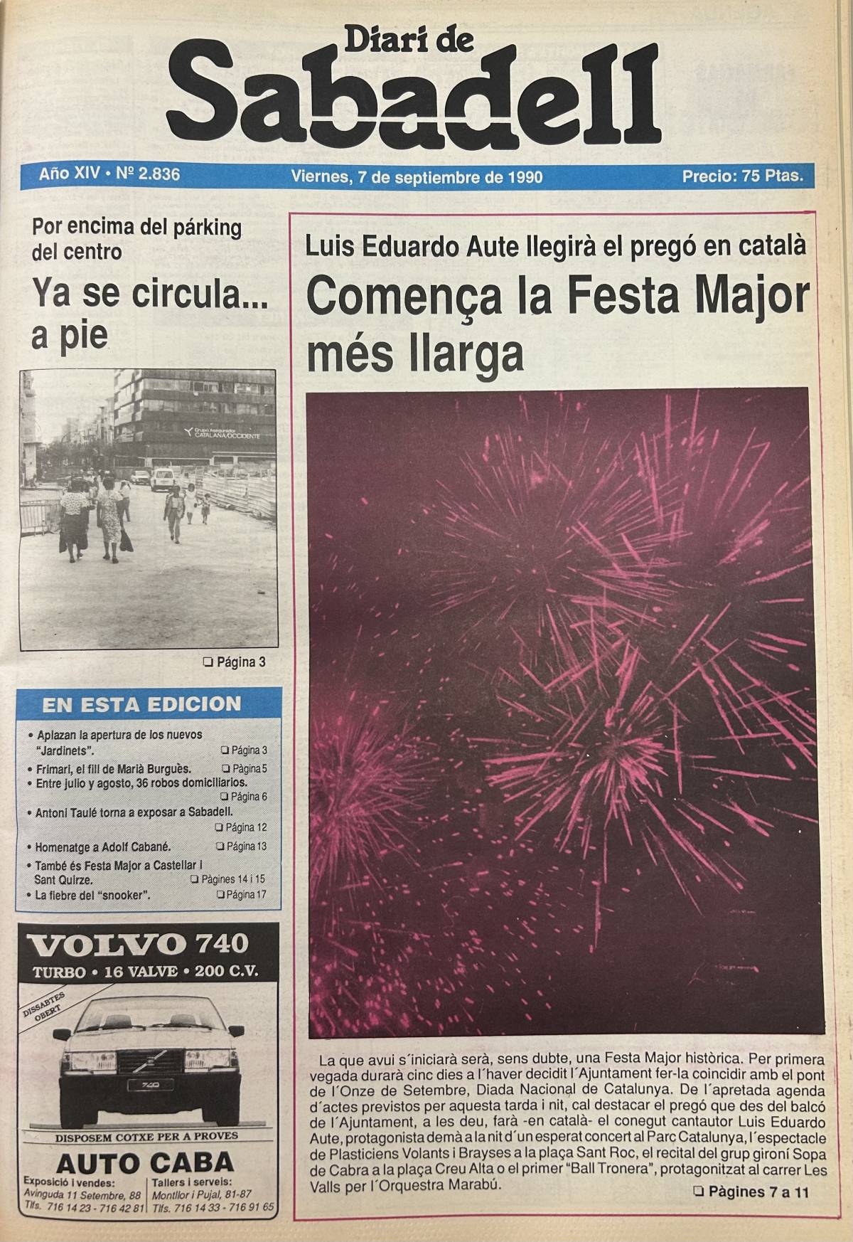 Portada del Diari de Sabadell - 7 de setembre de 1990