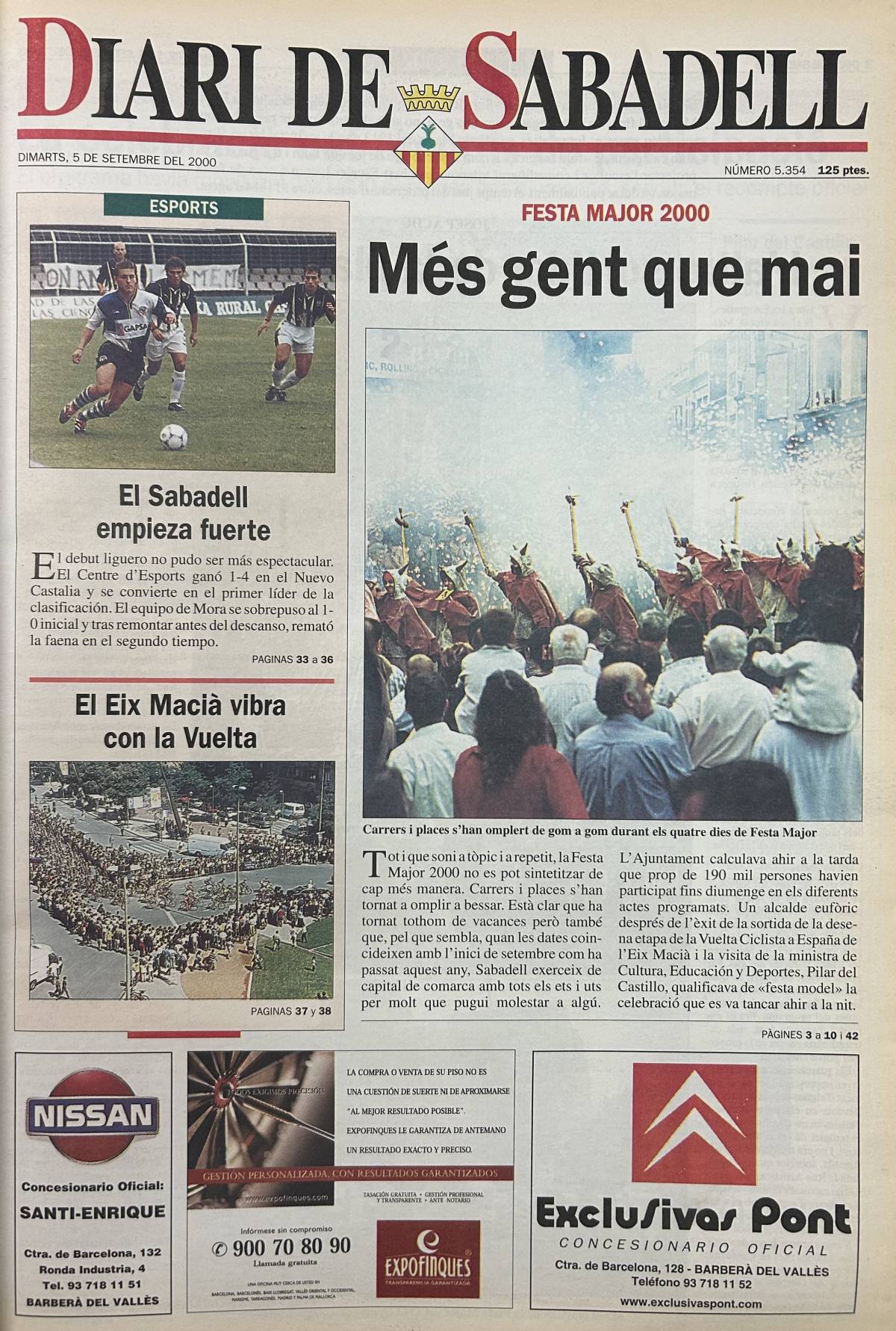 Portada del Diari de Sabadell - 5 de setembre del 2000