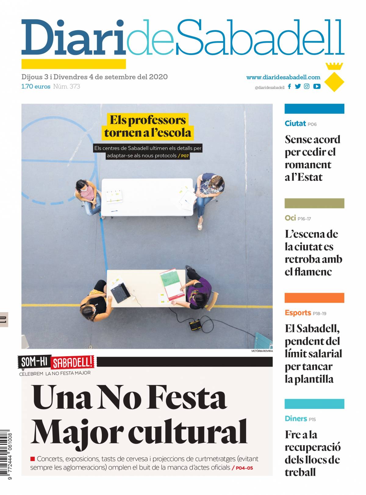 Portada del Diari de Sabadell - 3 i 4 de setembre del 2020