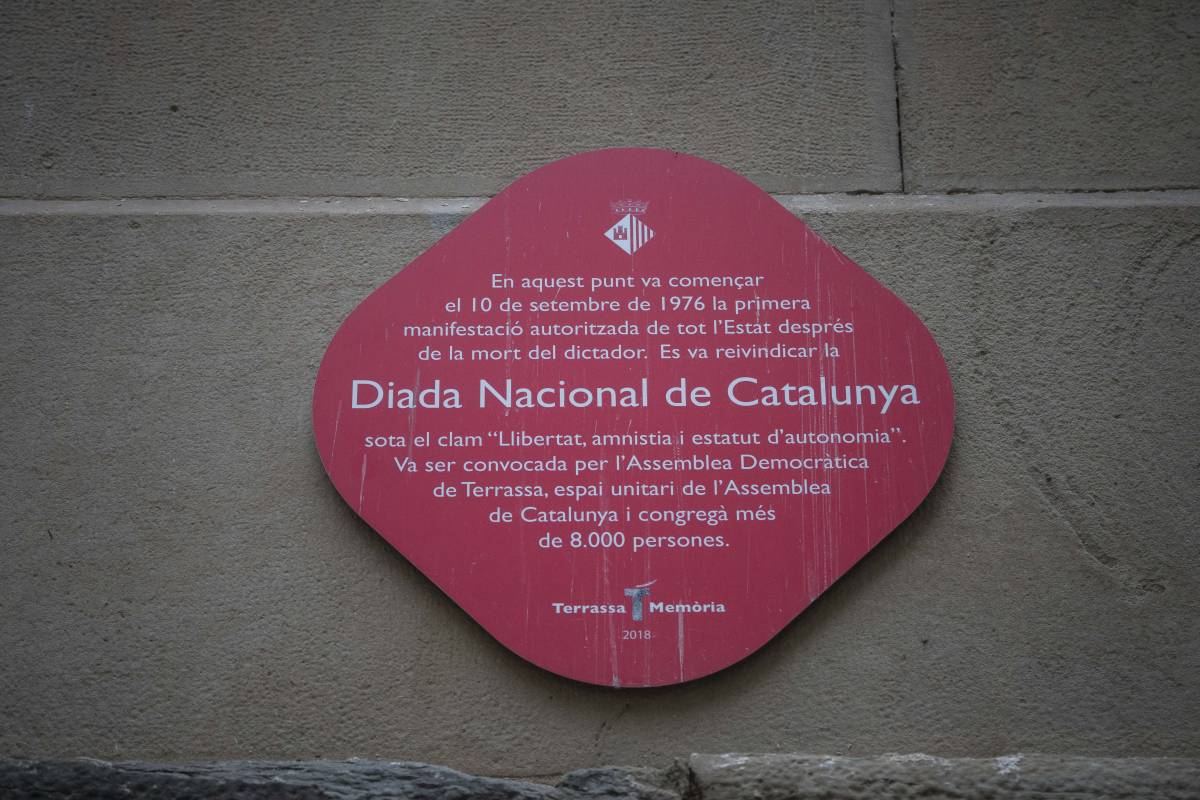 La placa commemorativa col·locada el 2018 a la rambla d`Ègara - Nebridi Aróztegui La placa commemorativa col·locada el 2018 a la rambla d`Ègara