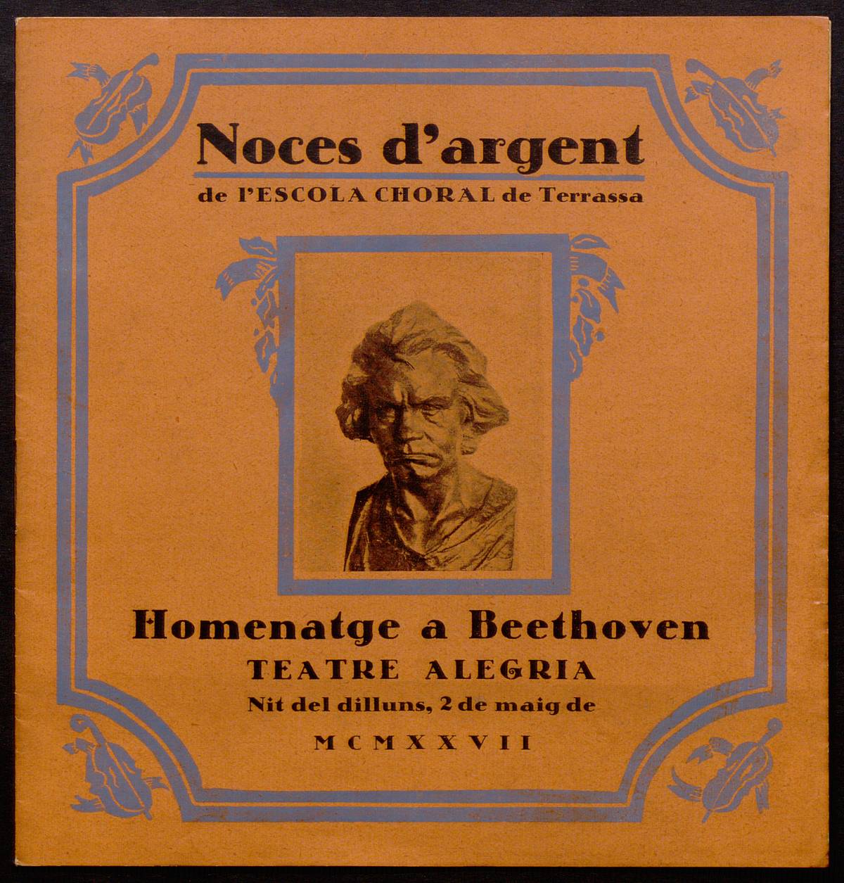 El programa de mà del concert d’homenatge a Beethoven al Teatre Alegria de Terrassa el 2 de maig del 1927 - 