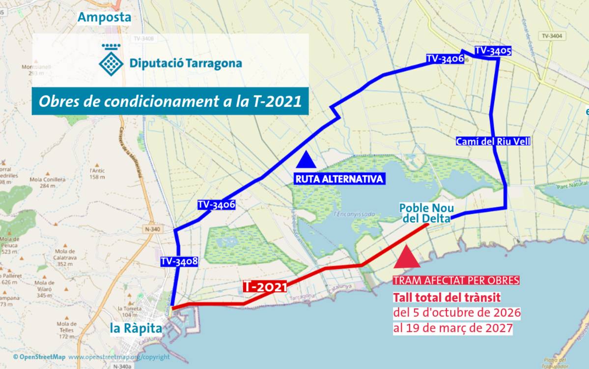 Tallat el trànsit a la carretera entre Poble Nou i la Ràpita a partir del 5 d’octubre