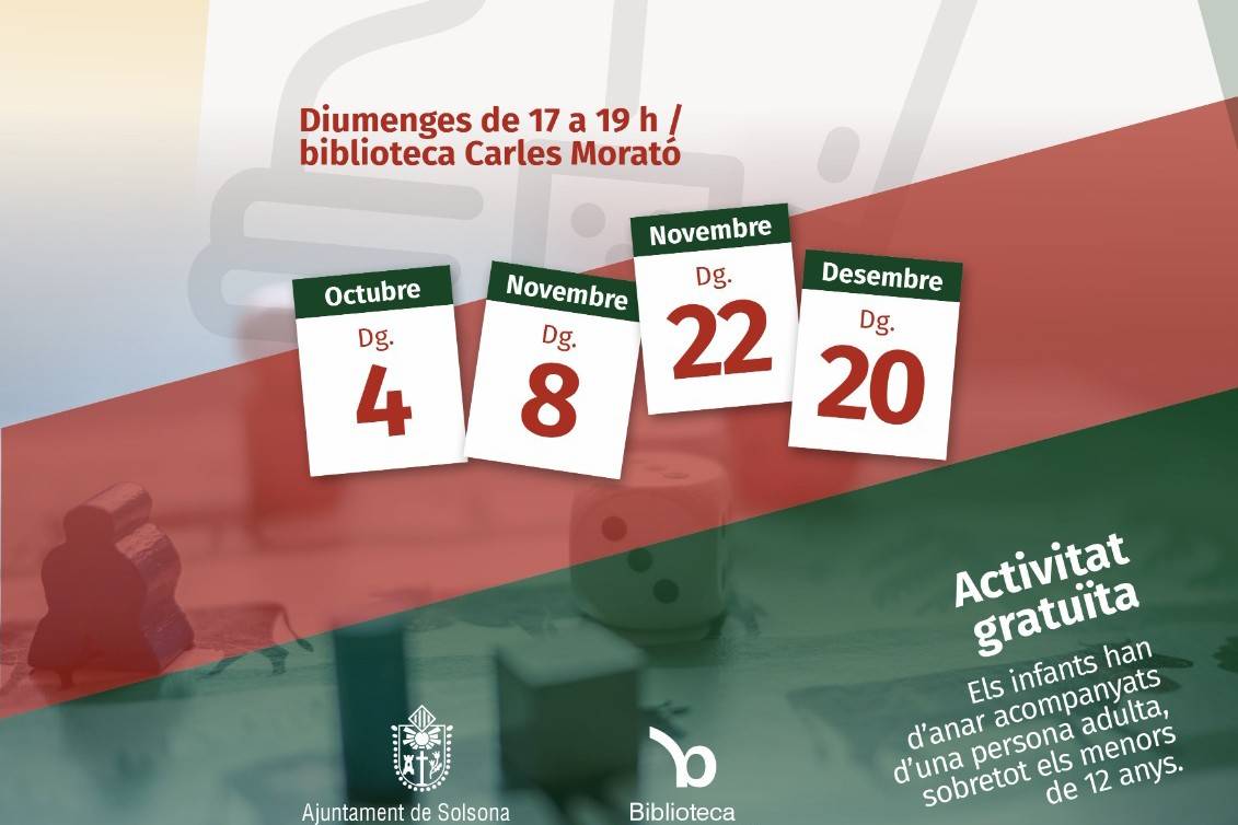 Solsona convoca les tardes de jocs de taula en família