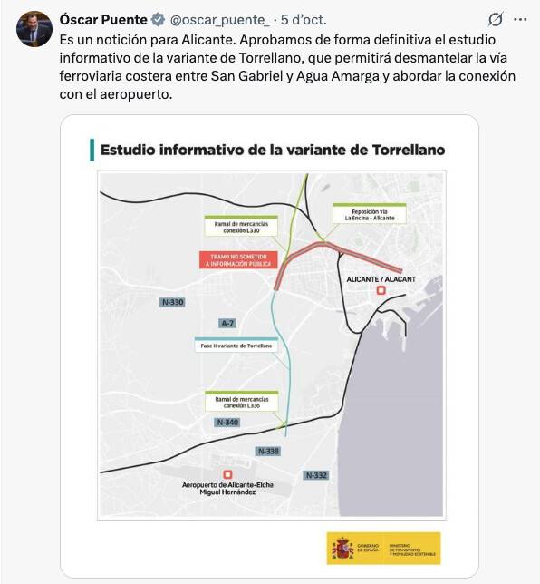 A les xarxes socials, Puente combina els anuncis pomposos sobre Alacant amb els atacs reiterats al govern valencià - Xarxes Óscar Puente A les xarxes socials, Puente combina els anuncis pomposos sobre Alacant amb els atacs reiterats al govern valencià