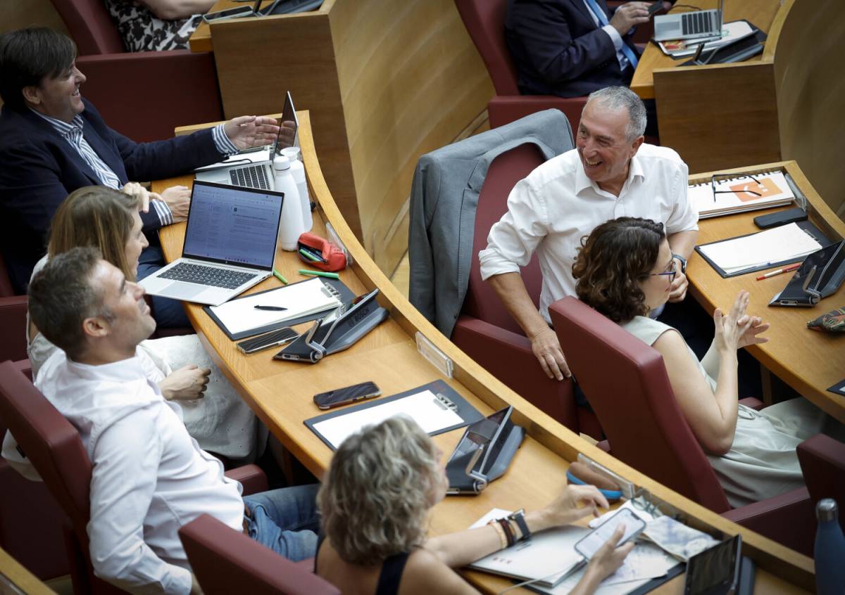Joan Baldoví somriu des del seu escó de les Corts, envoltat de companys del grup parlamentari de Compromís - Europa Press Joan Baldoví somriu des del seu escó de les Corts, envoltat de companys del grup parlamentari de Compromís