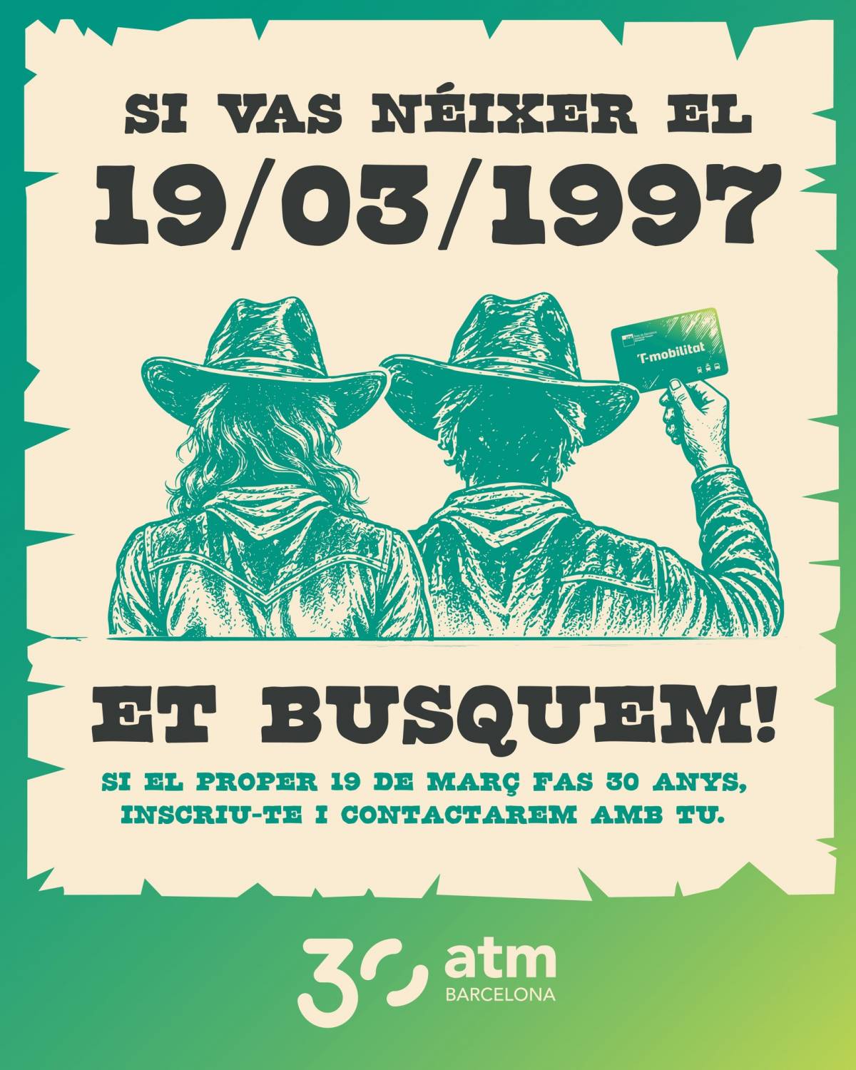 «Si vas néixer el 19 de març de 1997, et busquem»: el missatge desconcertant de l'ATM
