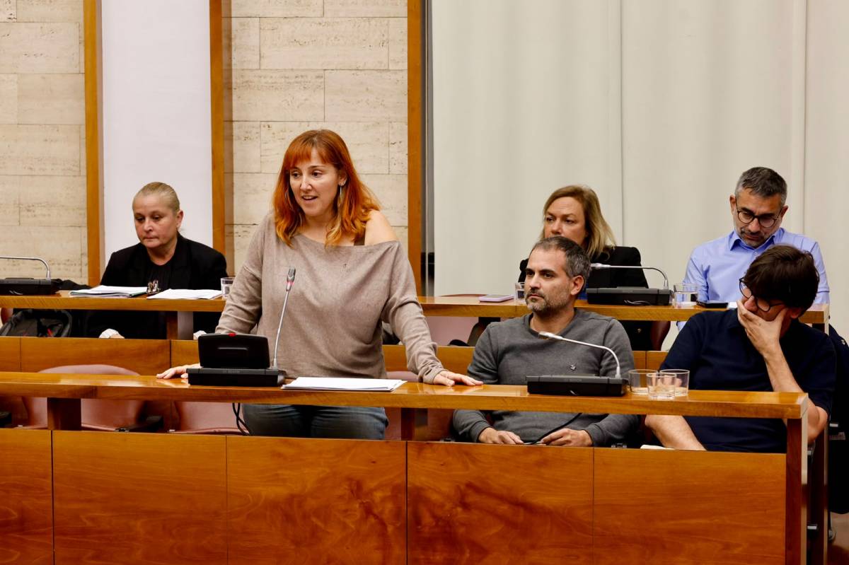 Sandra Alcaide, Oriol Rifer i Guillem Fuster, regidors de la Crida, durant el ple d`octubre