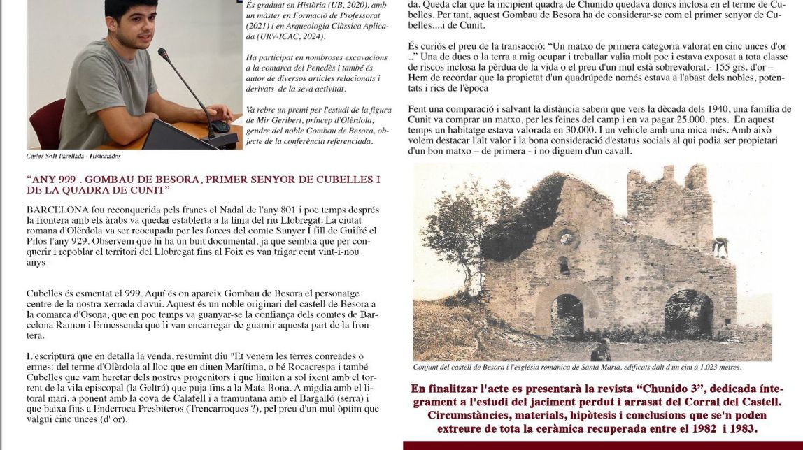 Conferència sobre com era Cunit l'any 999, sota el domini feudal de Gombau de Besora